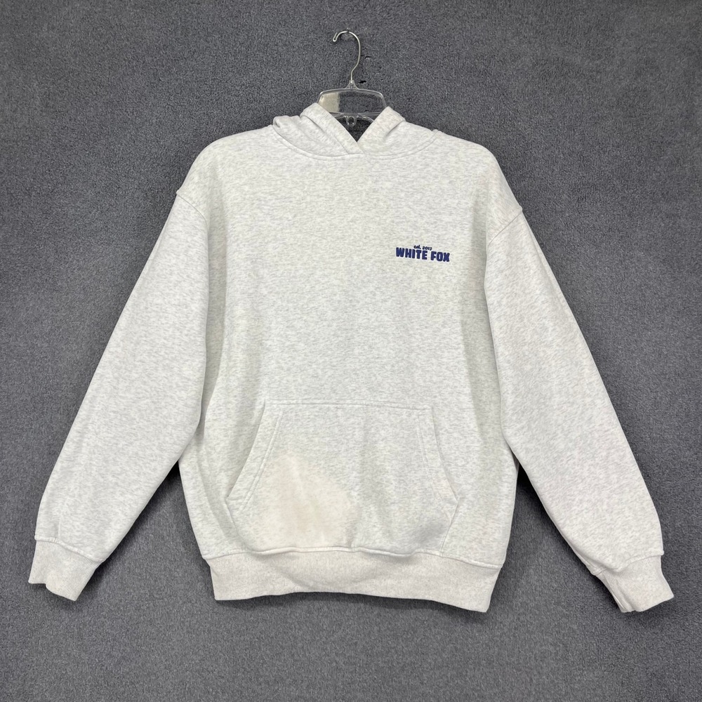 White Fox Hoodie Womens XS/S Grey Graphic Pullover Enjoy The Little Things Logo